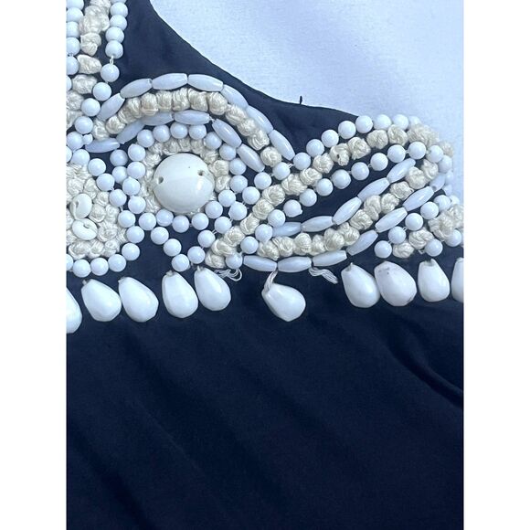 Gold Hawk 100% Silk Mini Tunic Dress Size XS Beaded Black Cream Classy Coastal - Picture 12 of 12
